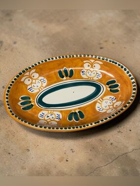 Ceram Vietri Serving Platter Hand Painted Owls At Dawn Made in Italy 12x8x2